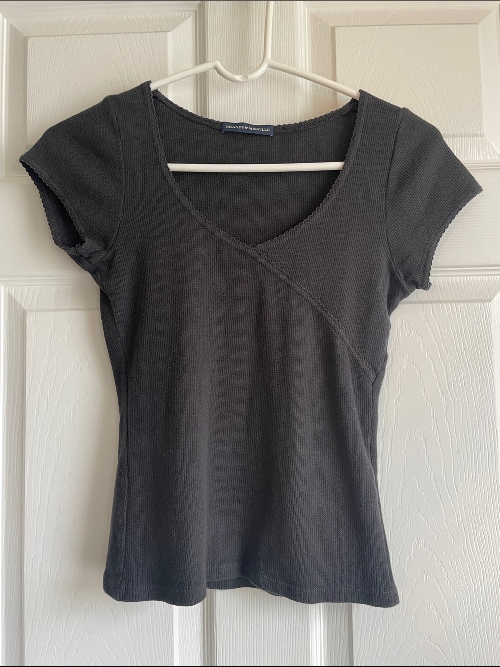 Brandy Melville Charcoal Black V-Neck Short Sleeve Tee